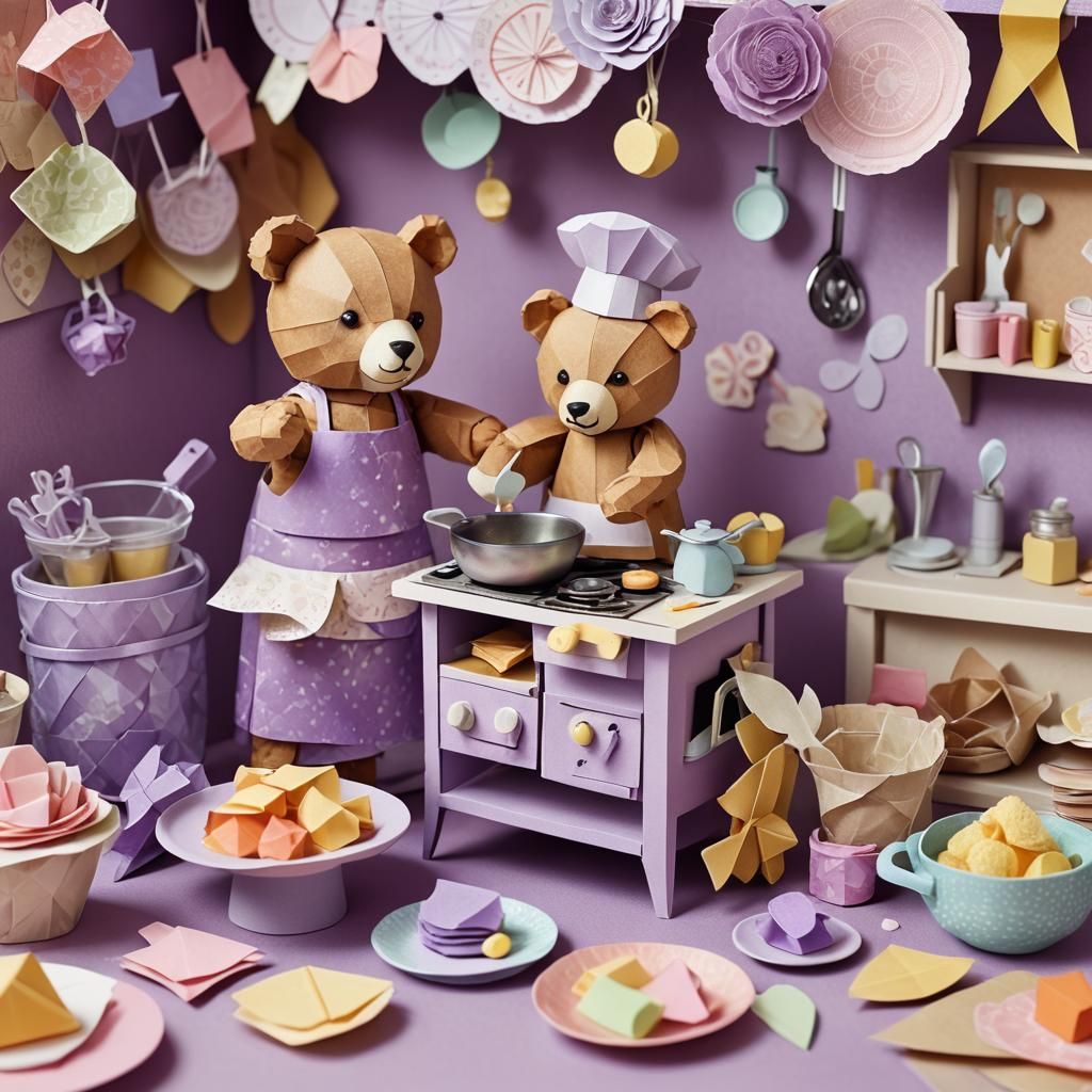 Teddy Bear Chef in Papercraft Kitchen