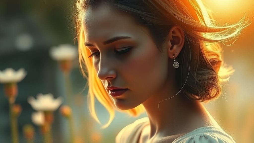 Melancholic Woman in Soft Golden Light