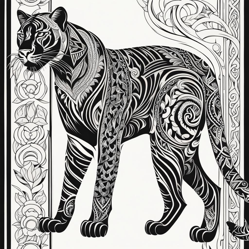 Panther Line Art Tattoo Design