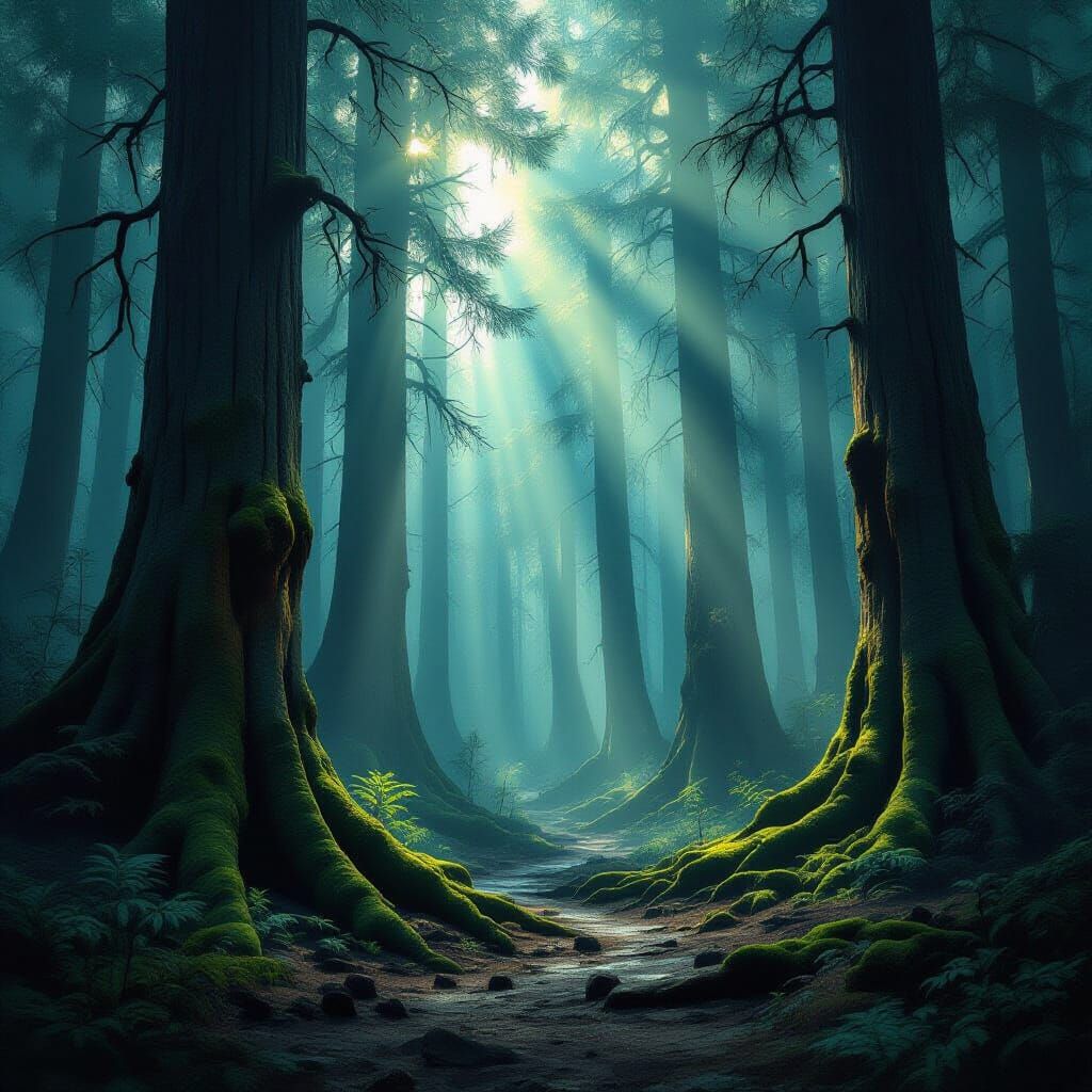 Petrified Forest Concept Art with Dramatic Lighting