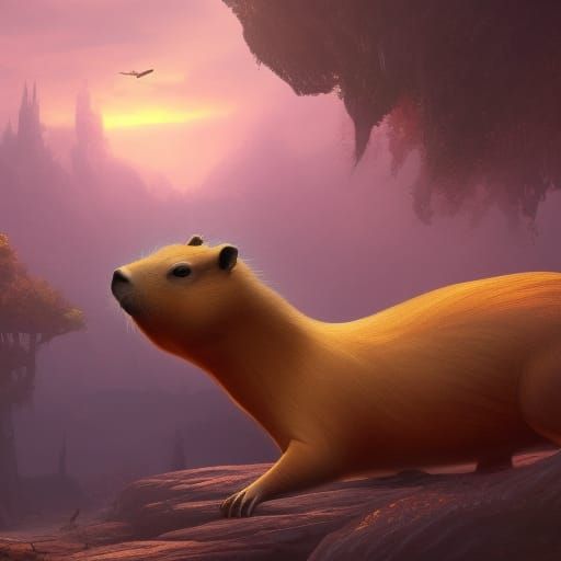 Fantastical Capybara in Detailed Matte Painting
