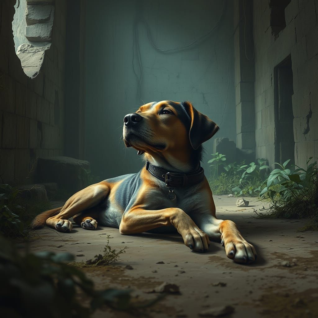 Dog's Millennial Slumber in Ancient Ruins