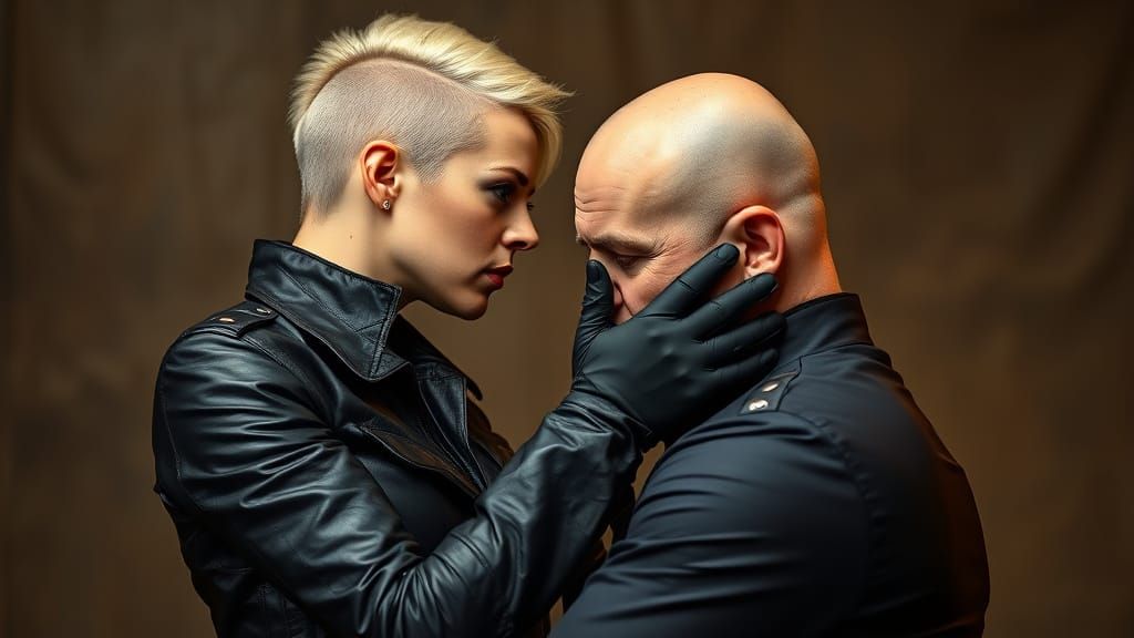 Hyperrealistic Portrait of a Woman in Leather Uniform