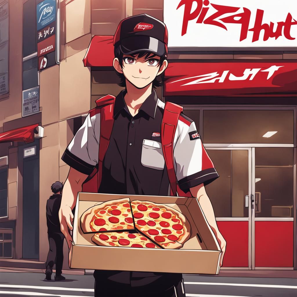 Pizza Hut Personified as Anime Delivery Driver