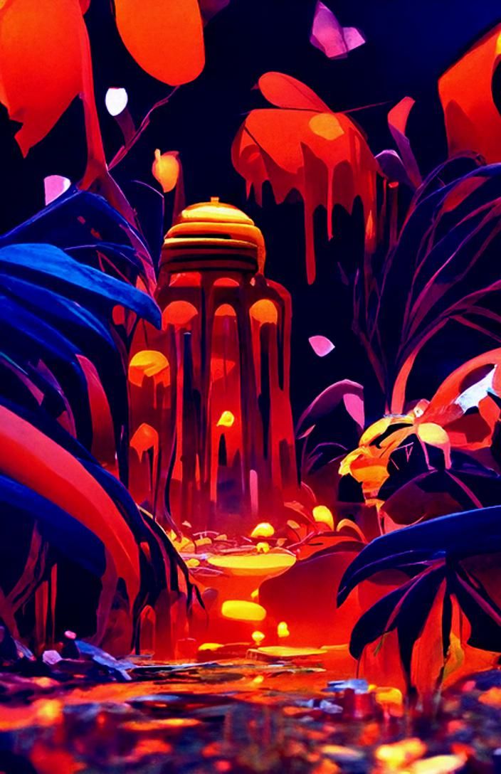 Lively Honeypunk Jungle with Honeycomb Temple