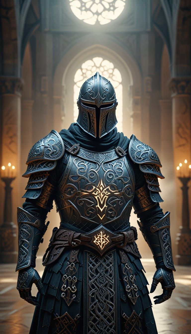 Majestic Four-Armed Knight in Grand Hall
