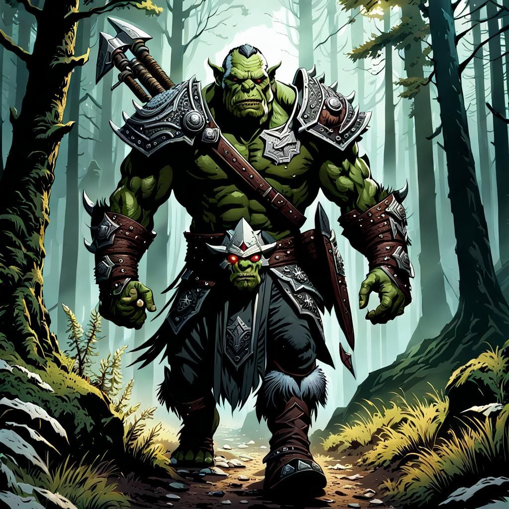 Epic Orc Warrior in a Forest - Fantasy Illustration
