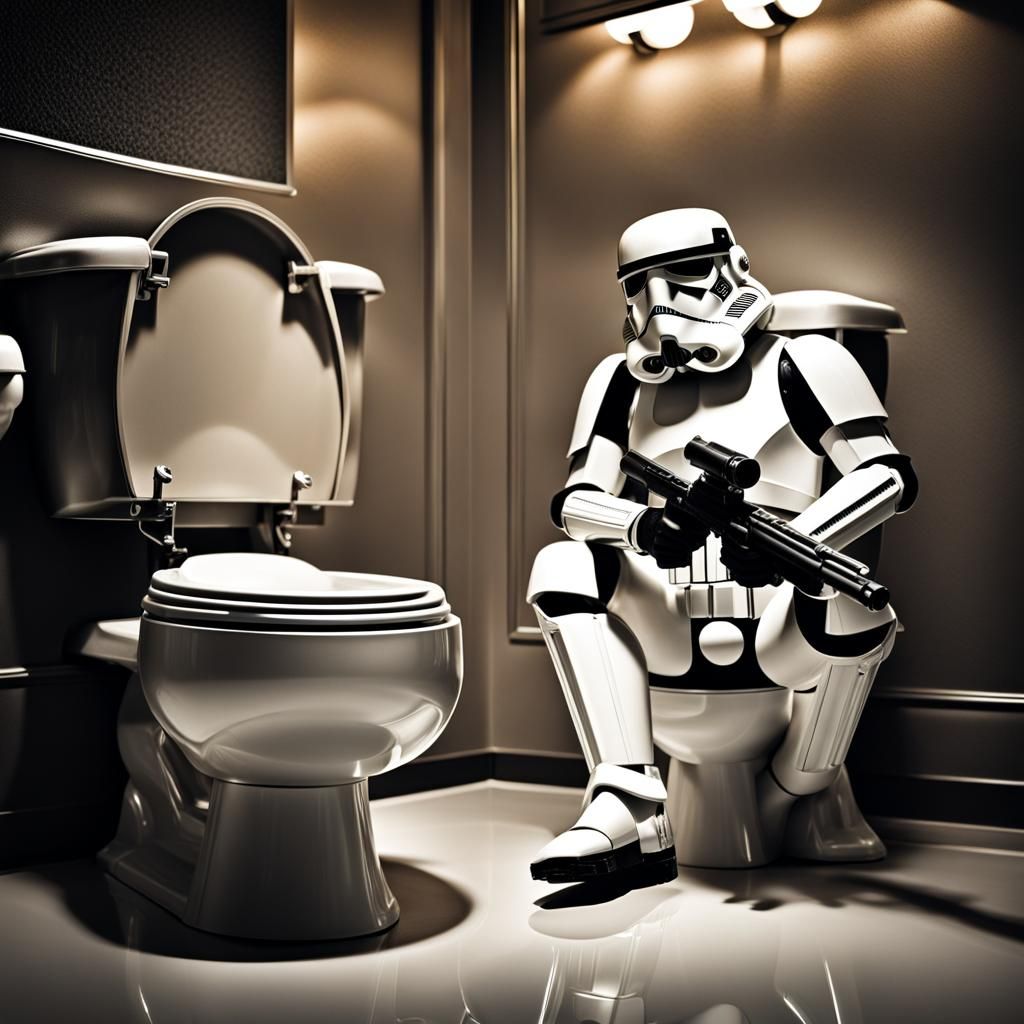 Stormtrooper on Toilet in Hyperrealistic Style