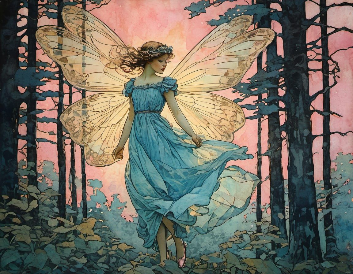 Ethereal Fairy in Summer Forest, Steampunk Inspiration
