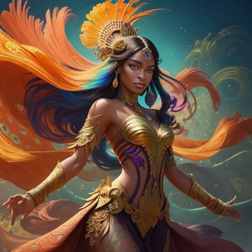 Dragon Peacock Woman in Abstract Expressionism Style