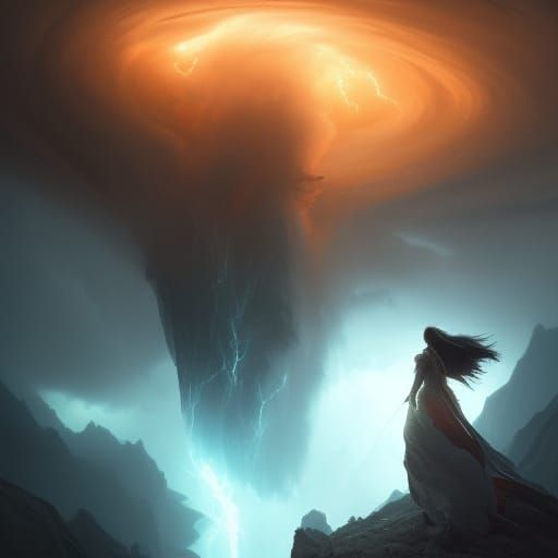 Woman Gazing into Maelstrom Abyss: Dark Fantasy Art