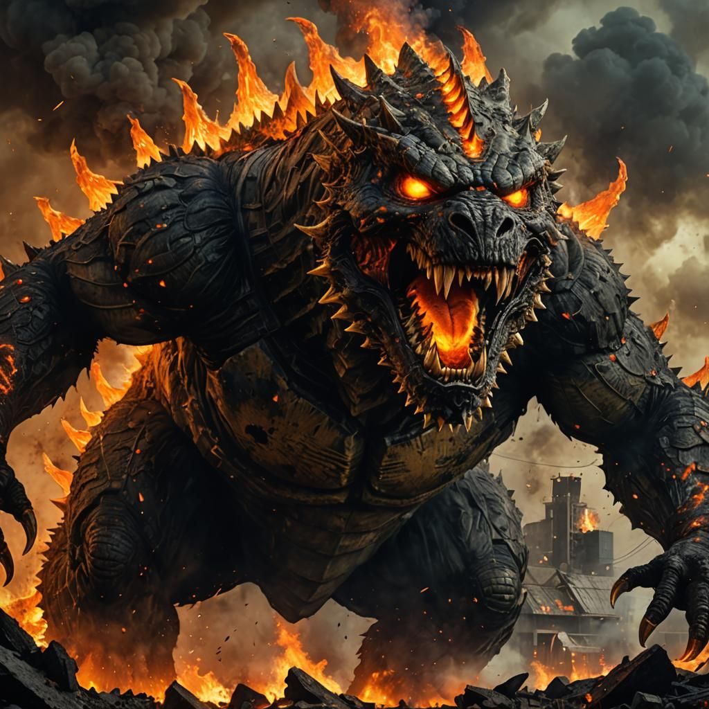 Radioactive Kaiju in Post-Apocalyptic Landscape