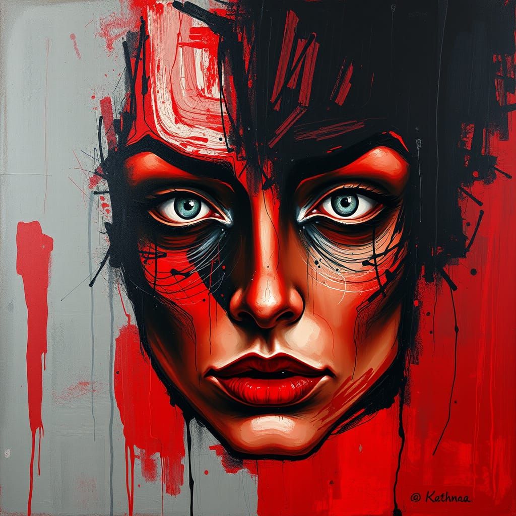 Face in Mysterious, Abstract Expressionist Style