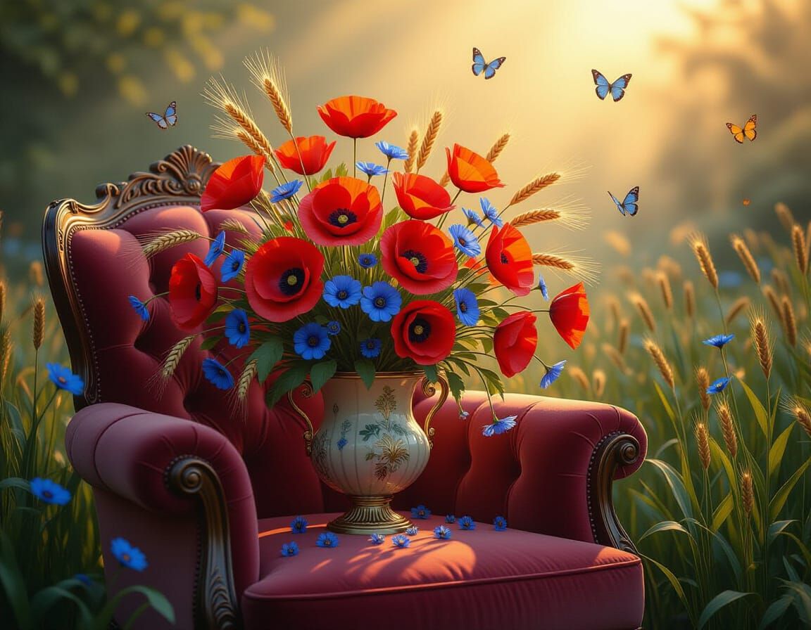 Lush Garden: Floral Bouquet in Golden Mist