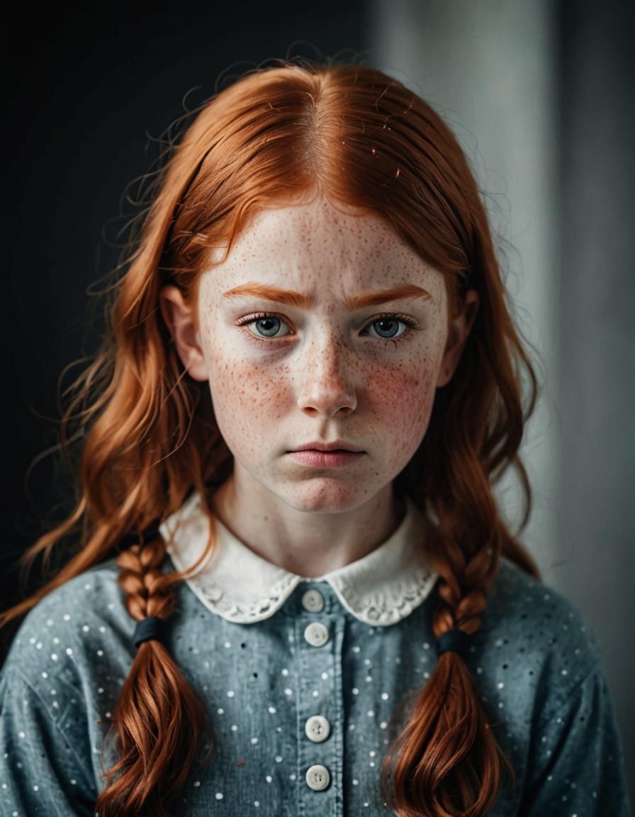 Redhead Girl Portrait with Annoyed Expression