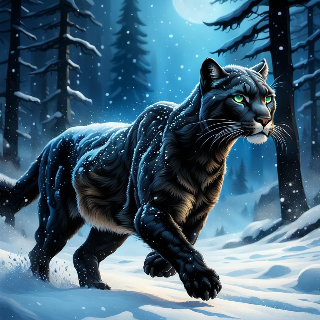 Beautiful snow black puma