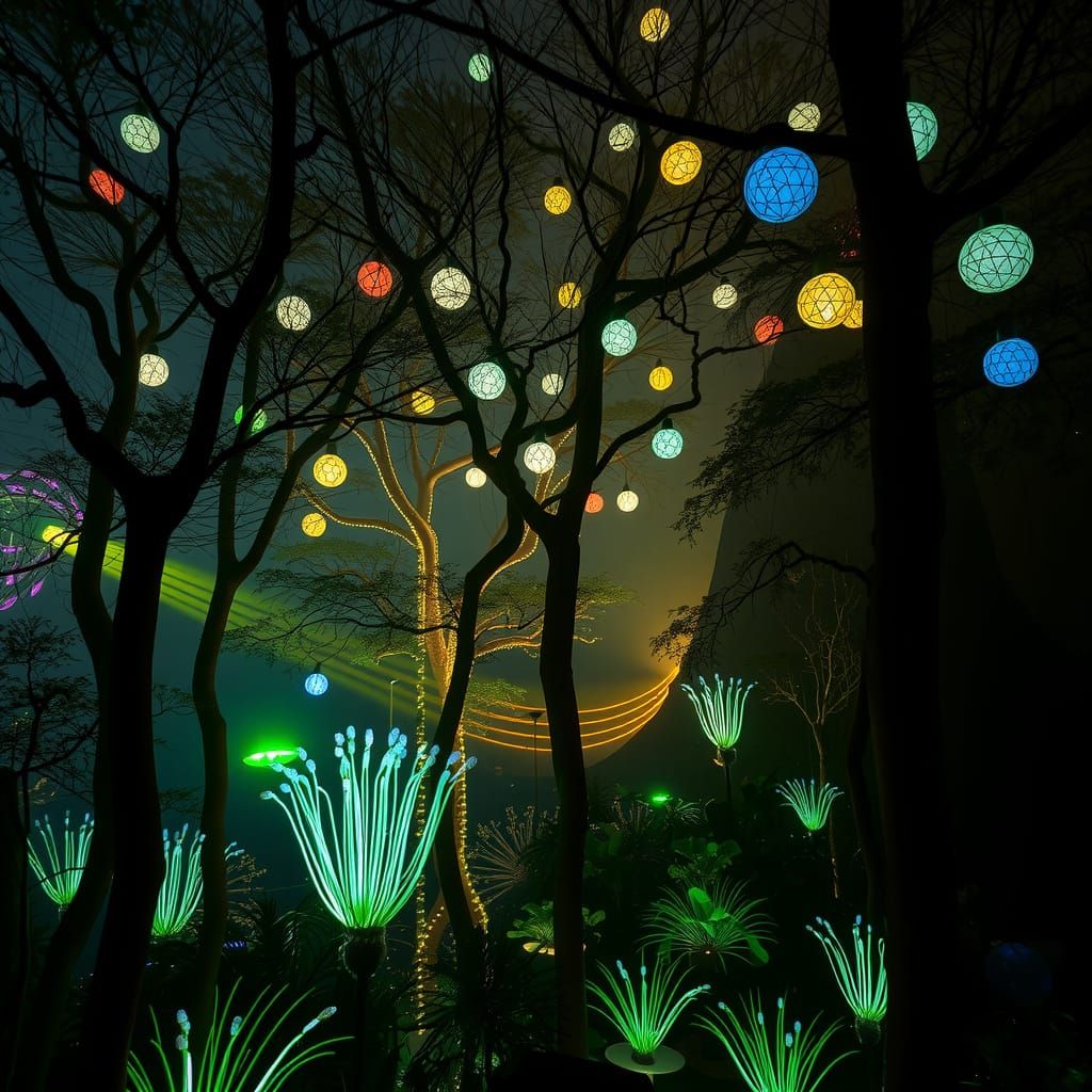 Mystical Forest with Glowing Trees and Bioluminescent Blooms