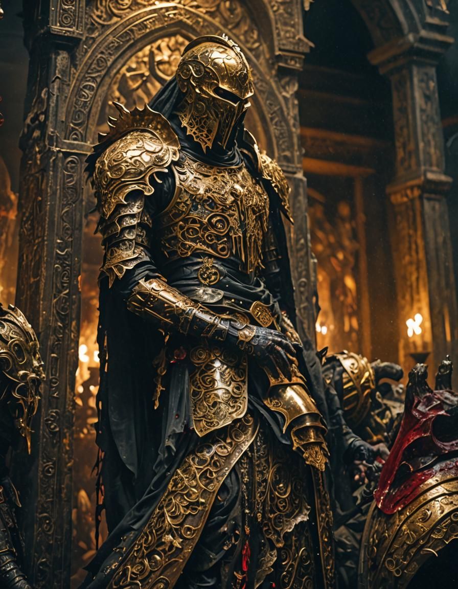 Sinister Figure in Gold Armor: Dark Fantasy Art