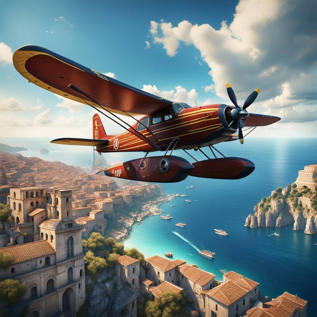 Seaplane Over Southern Italy: Detailed Matte Painting