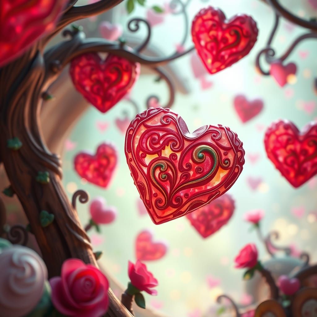 Magical Heart Candies in Vibrant Whimsical Realm