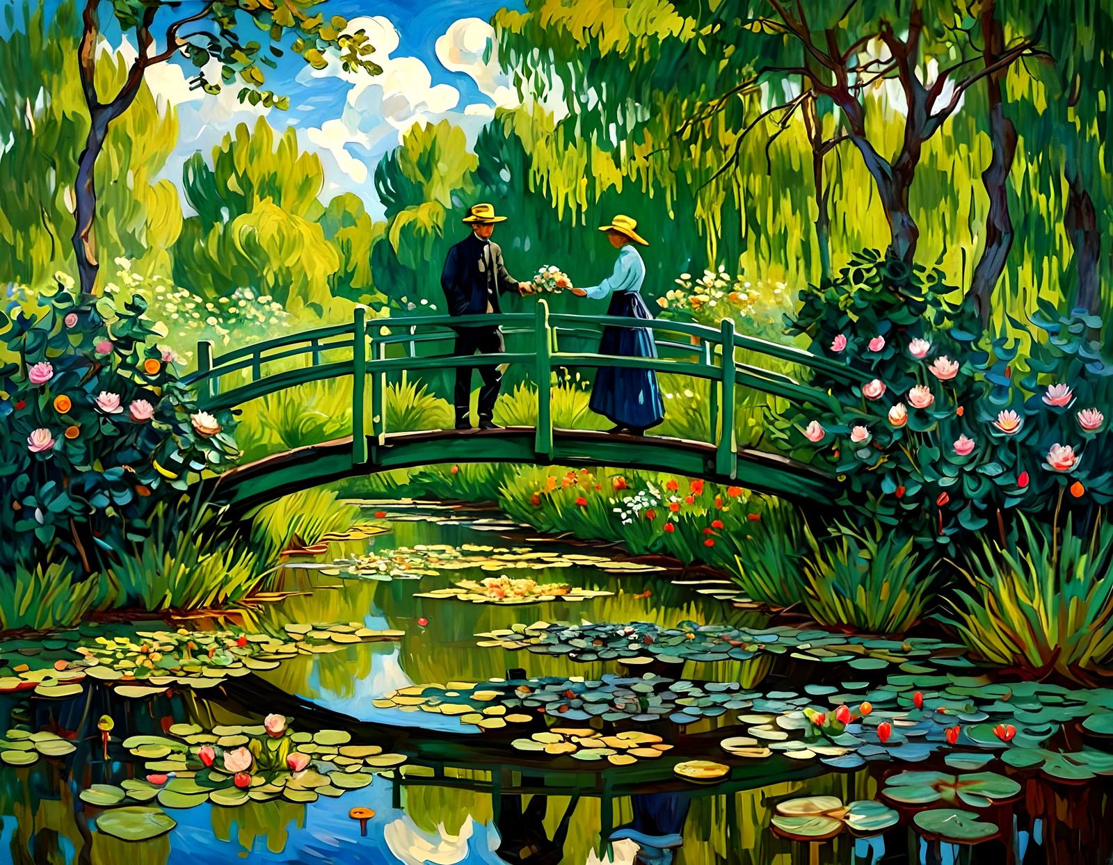 Romantic Garden Scene in Van Gogh Style