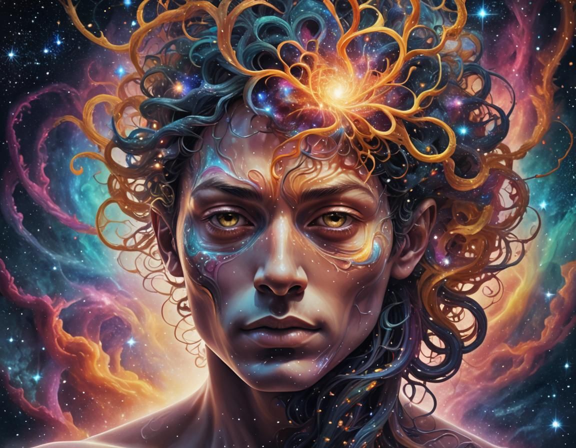 Human Head Surrounded by Swirling Stardust: Surreal Digital ...