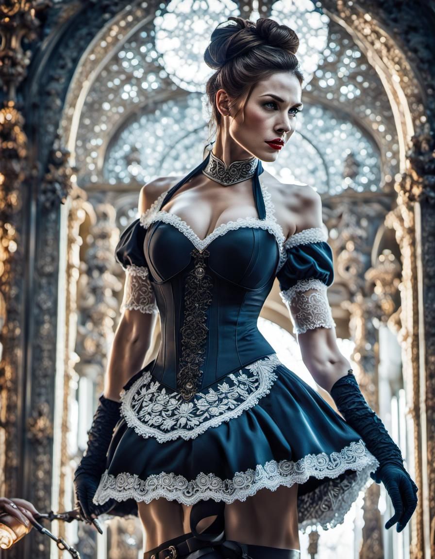 Lara Croft as French Maid in Digital Painting