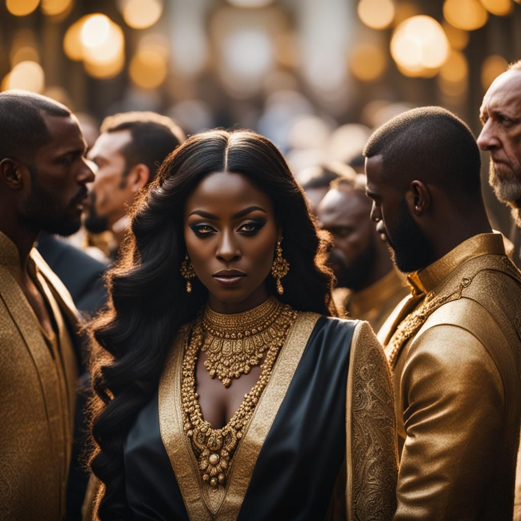 Beautiful Woman with Gold Eyes in Royal Setting