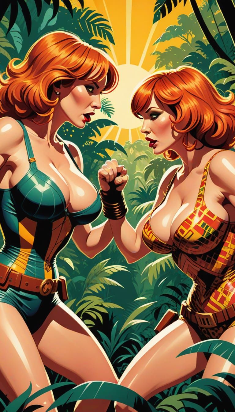 Jungle Heroines Face Off in Retro Comic Book Art
