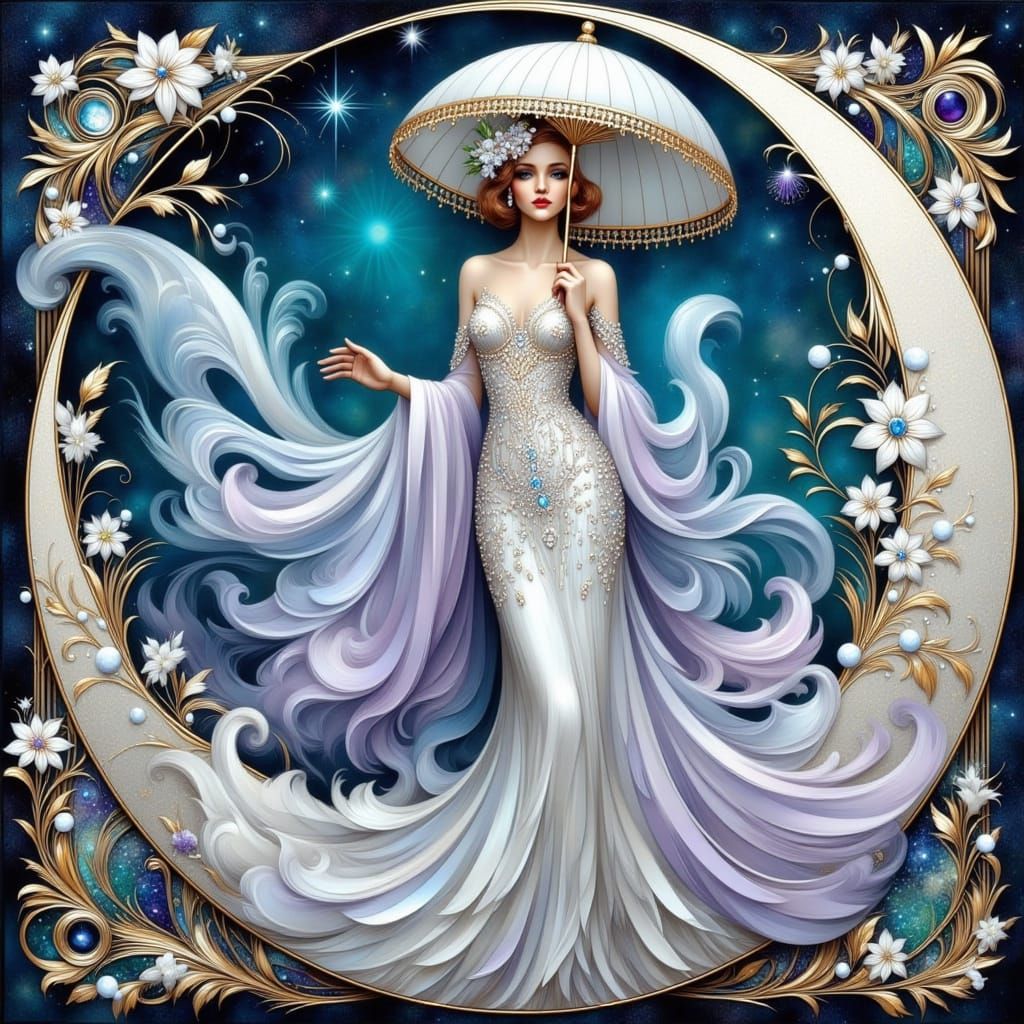 A beautiful goddess with flowers in her hair