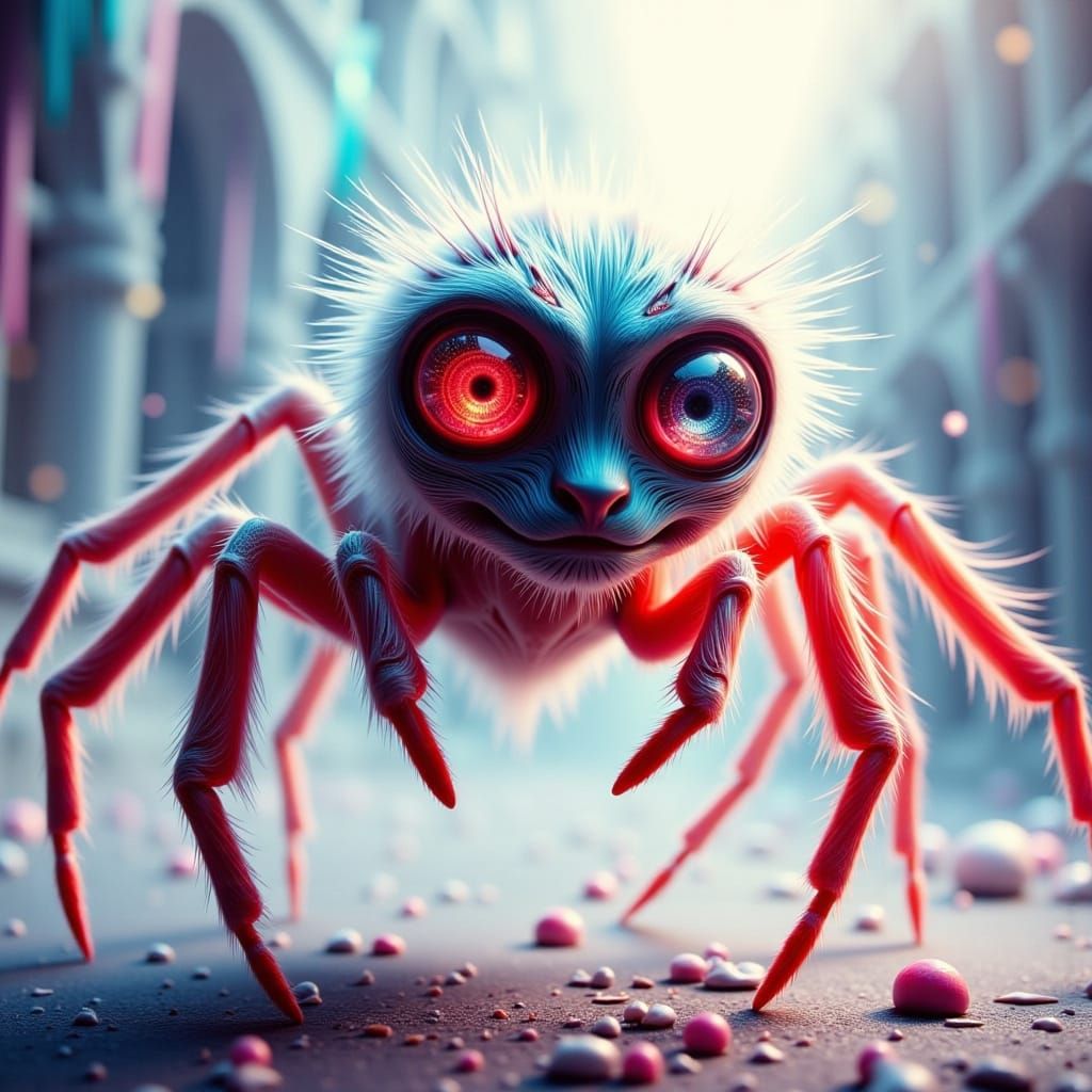 Surreal Whimsical Spider in Vibrant Roller Skates