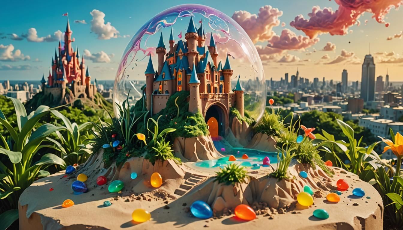 Surreal Sandcastles Melting in a Dreamlike City