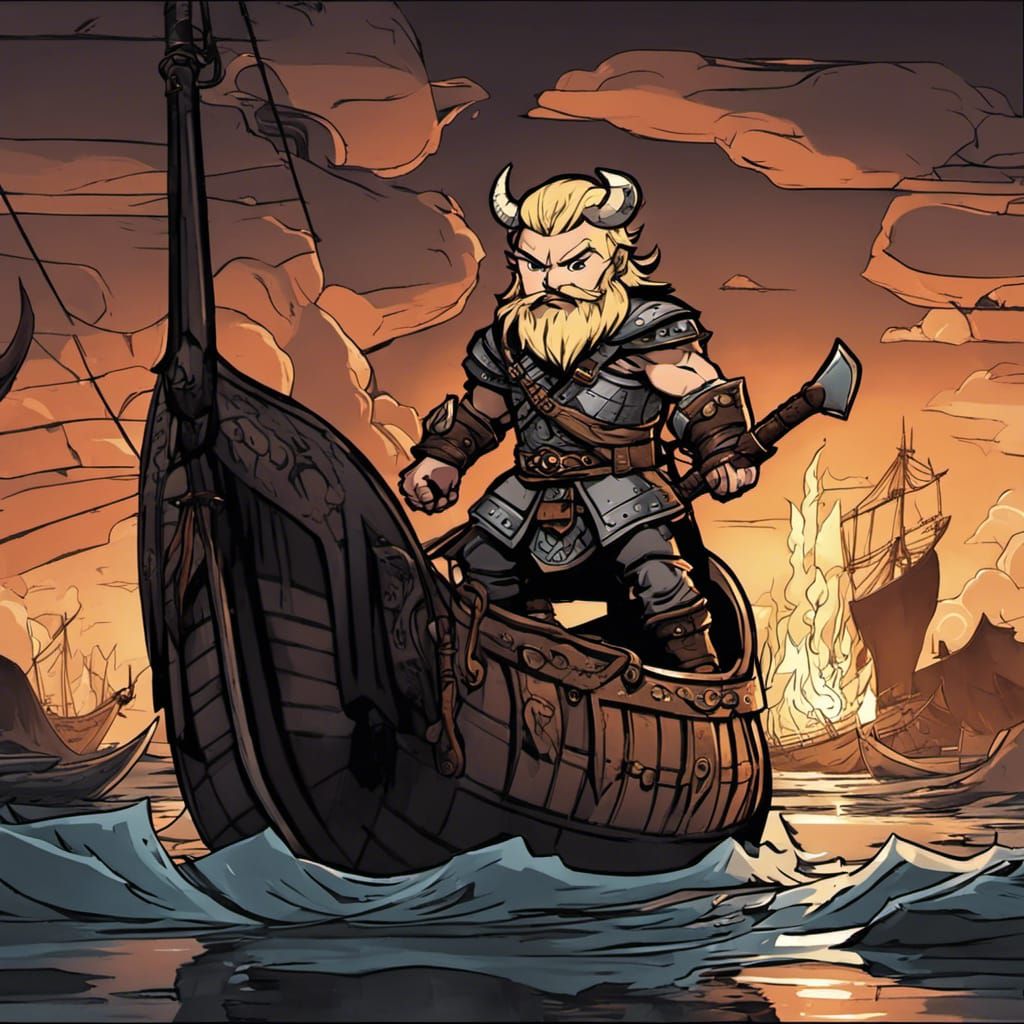 Chibi Viking Drakkar Ship in Darkest Dungeon Style