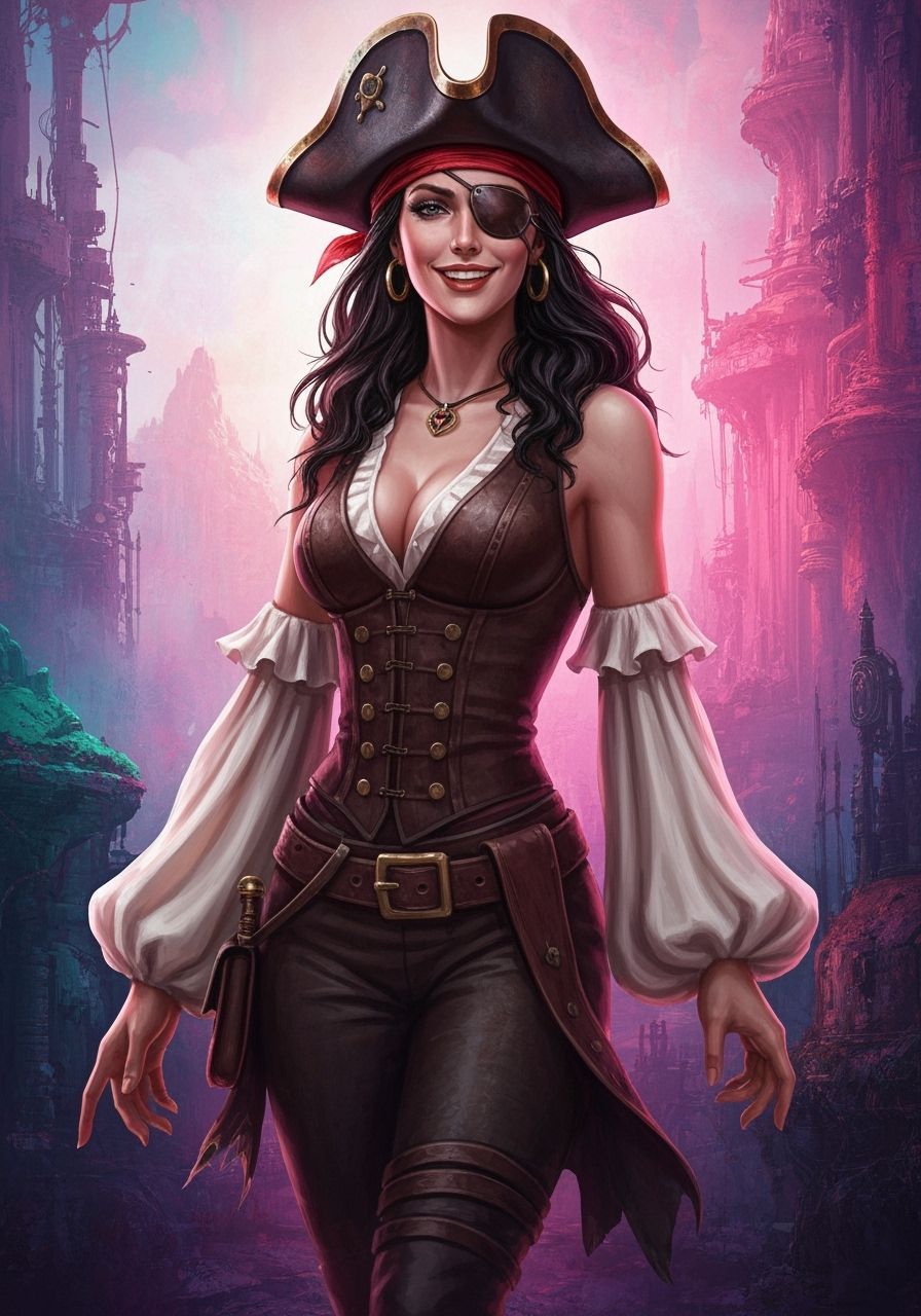 Statuesque Pirate Woman in Dystopian Fantasy Art Style