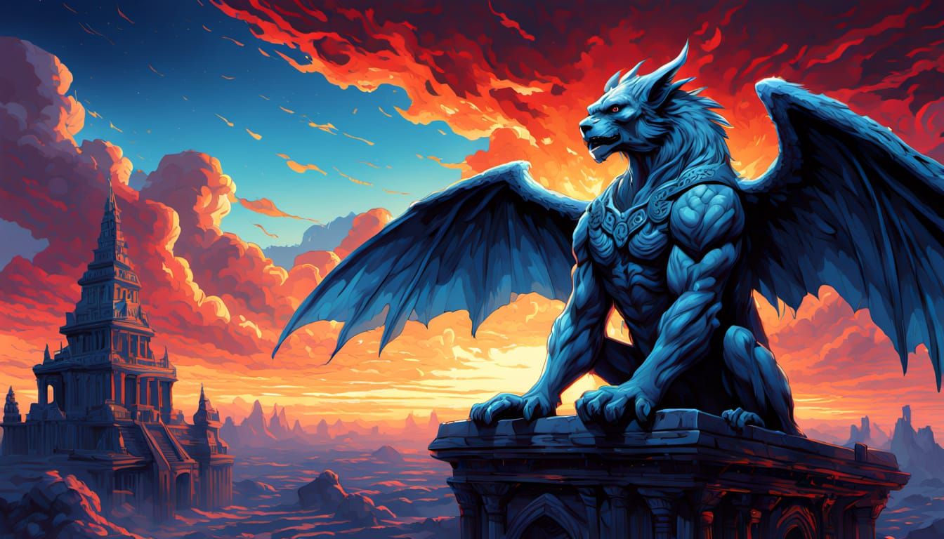 Gothic Gargoyle Masterpiece in Comic Book Art Style