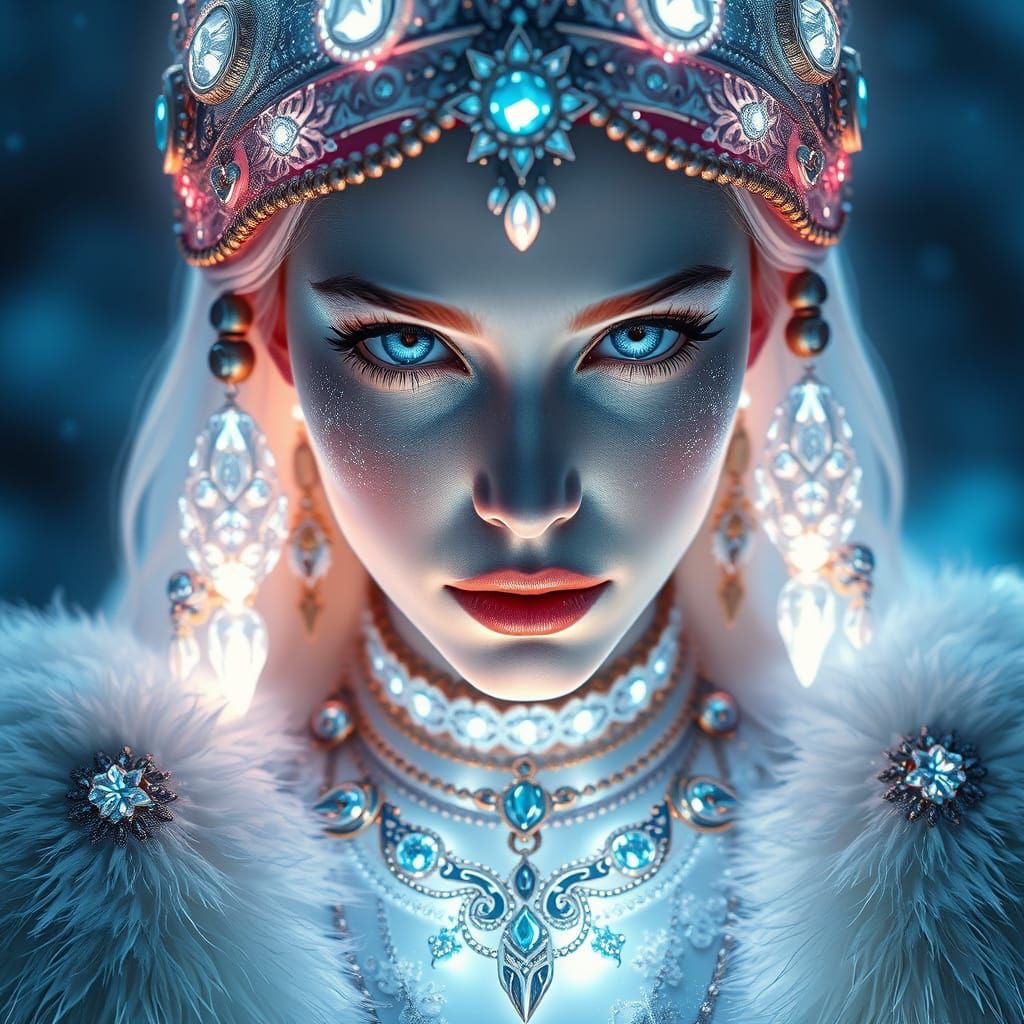 Ethereal Goddess of Winter Illuminates Frosty Realm