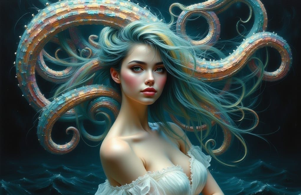 Ethereal Woman with Tentacles in Dark Surrealist Style