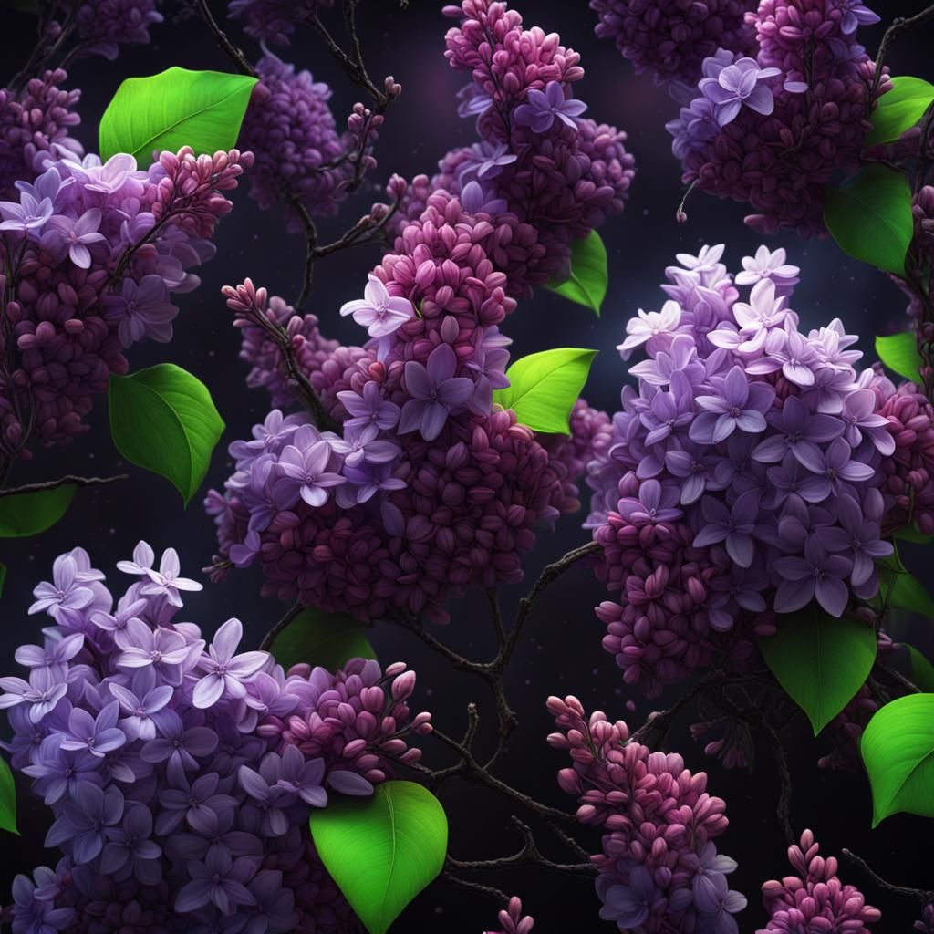 Blacklight Lilacs in Detailed Matte Painting Style