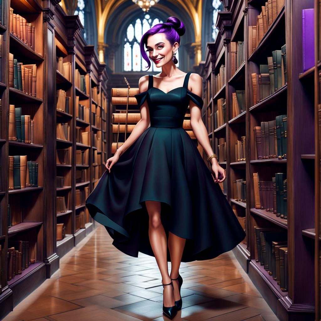 Anime Style Portrait of a Woman in Library