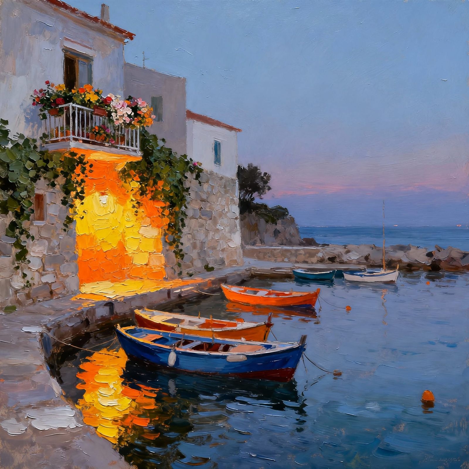 Mediterranean Harbor at Dusk Oil Painting