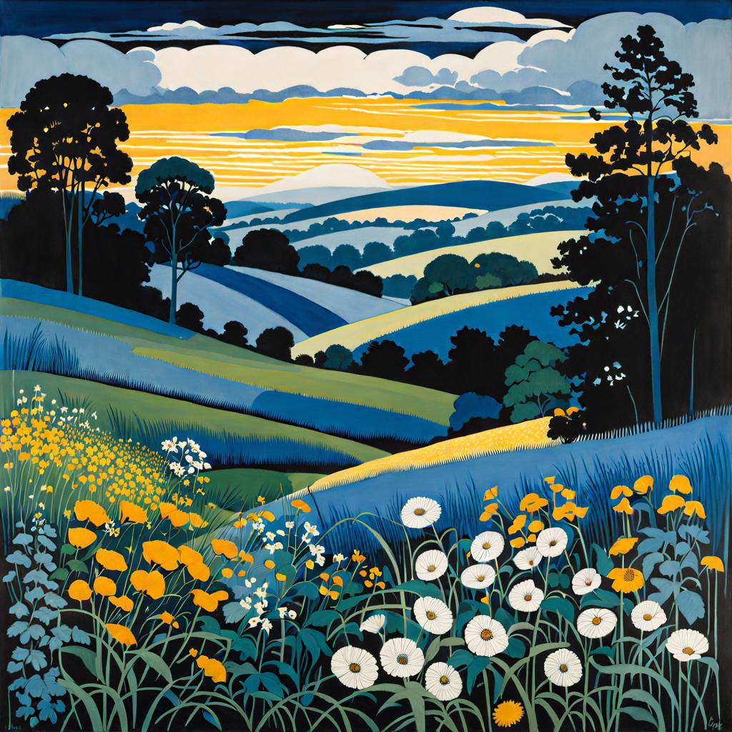 Vibrant Wildflowers in a Field: Artistic Rendition