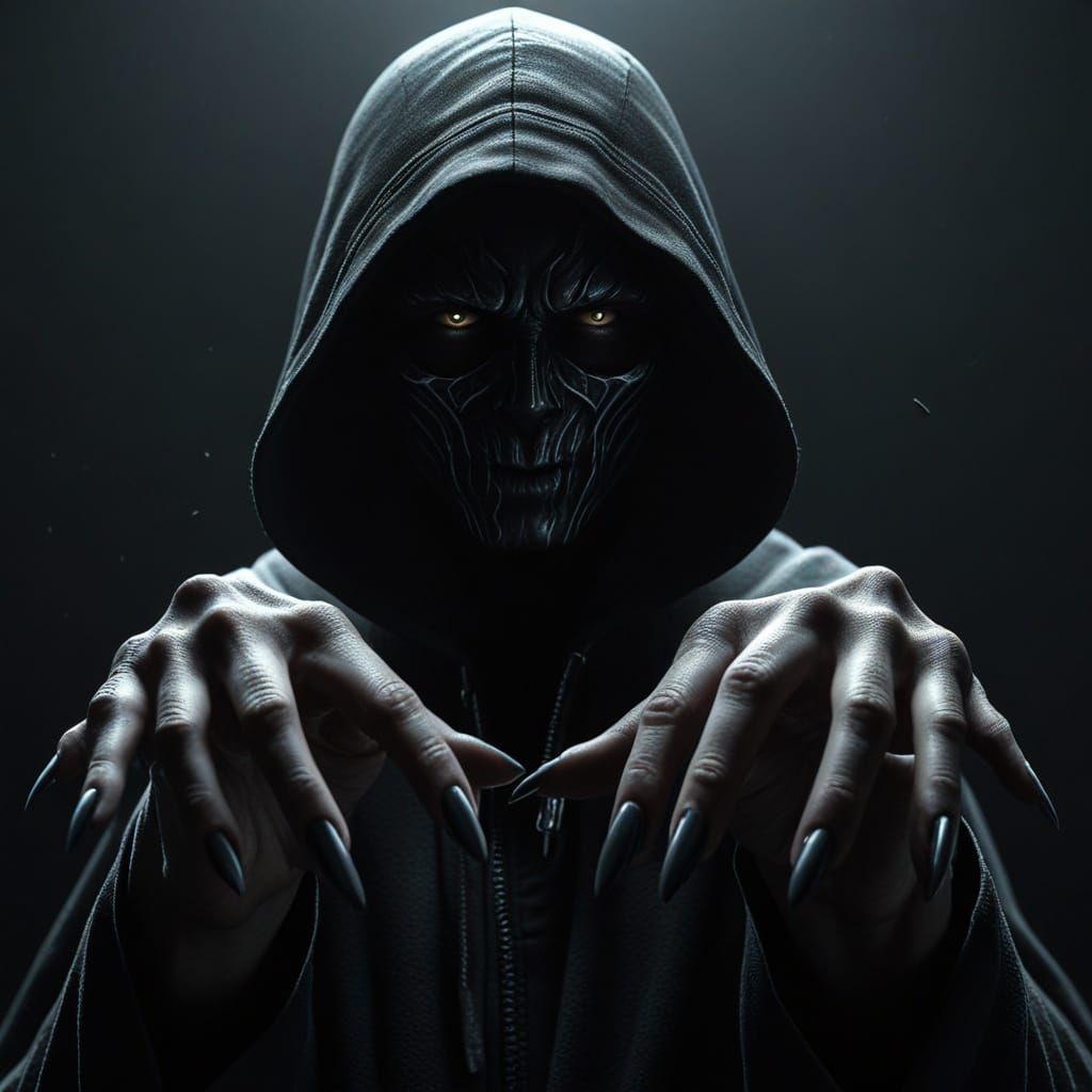 Shadowy Figure Reaches for Glowing Earth in Dark Fantasy Art