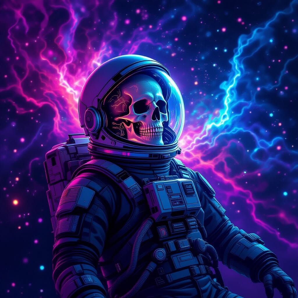 Astronaut Skull in Nebula, Concept Art Style