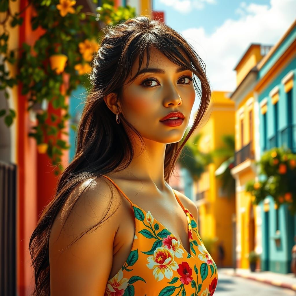 Woman in Old San Juan, Puerto Rico: Hyperrealistic Portrait