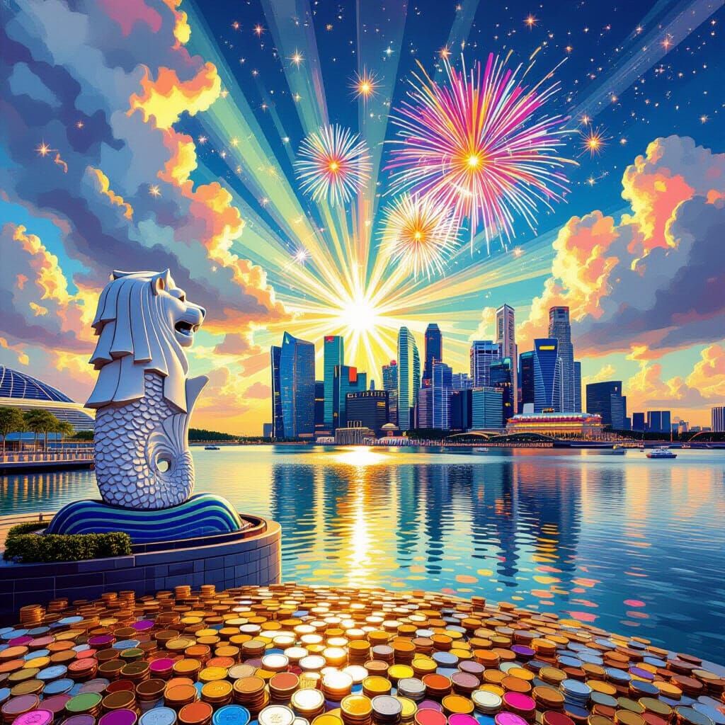 Surreal Dreamscape Fireworks Over Marina Bay Sands