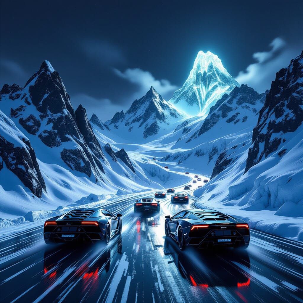 Icy Mountain Pass Race in Biomechanical Style