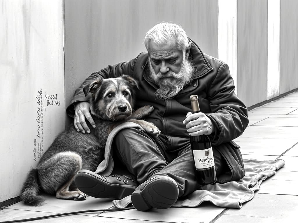 Homeless Man and Dog Share Bond on November Day