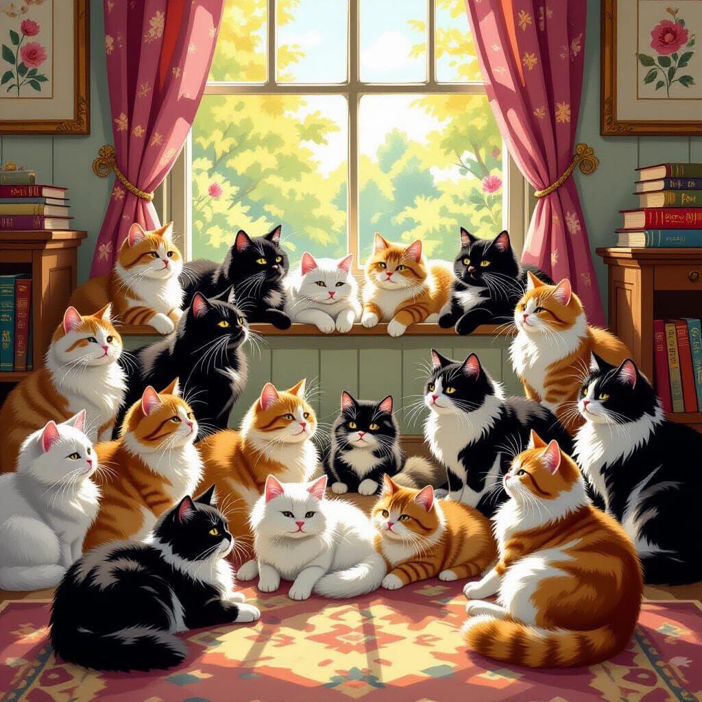 Whimsical Room Bursting With Playful Cats
