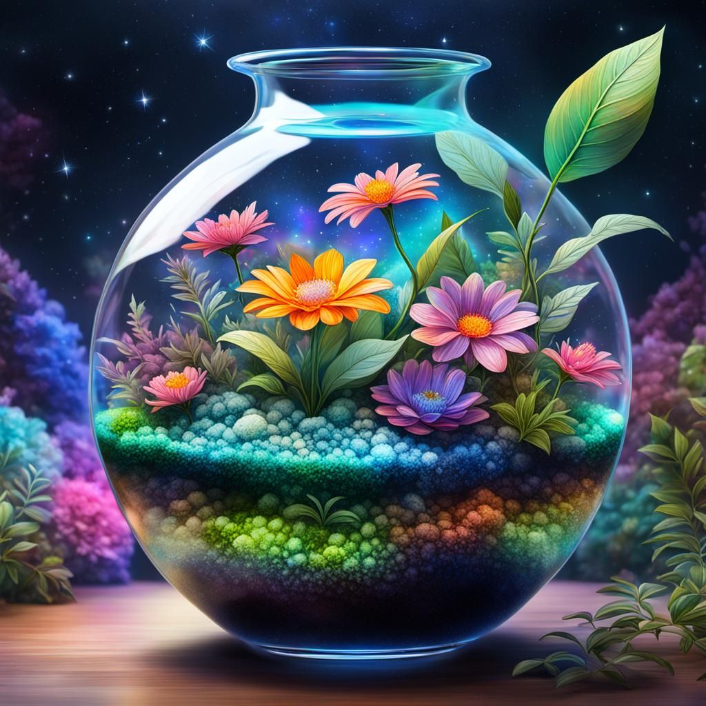 Terrarium: Glass Vase with Flowers in Astral Style