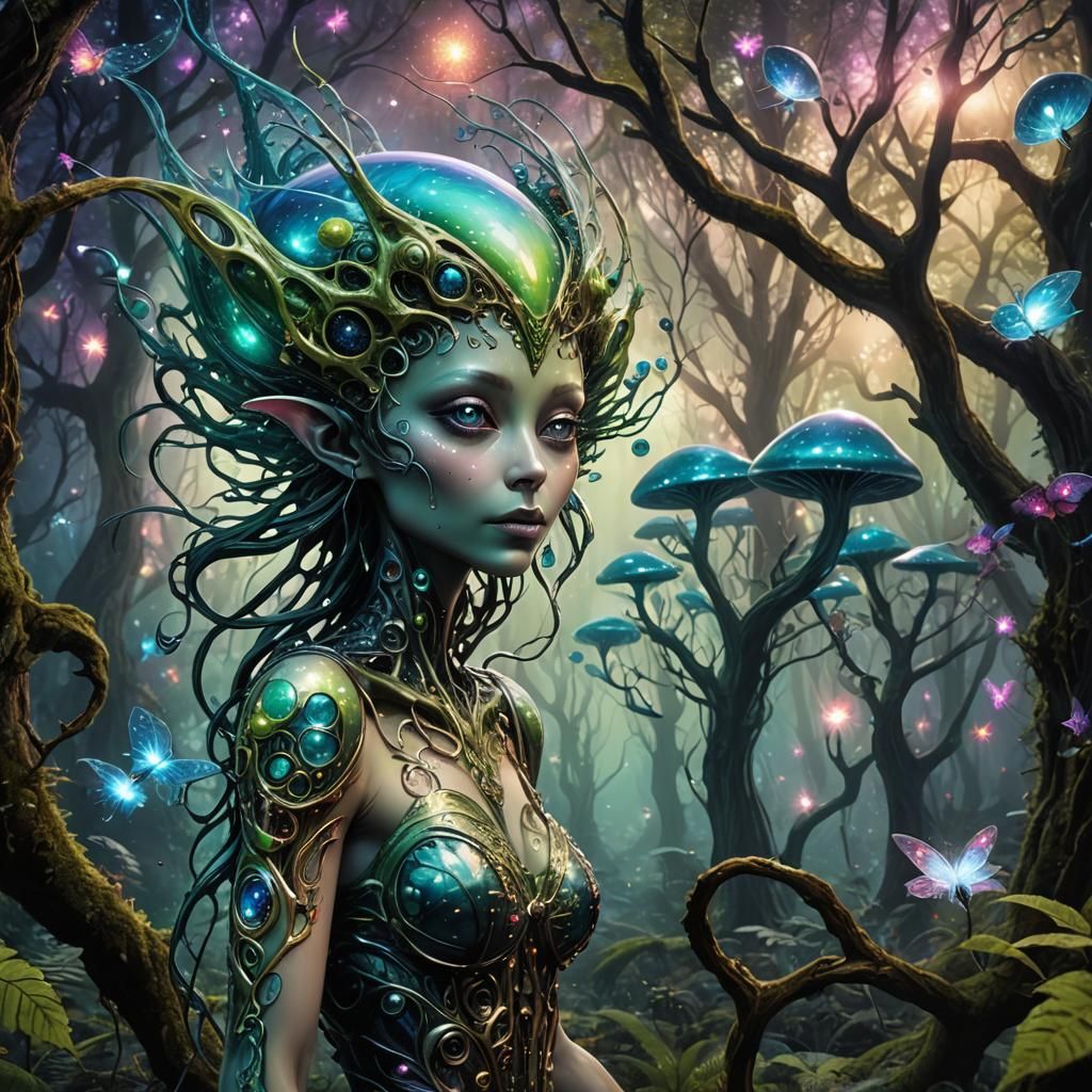 Whimsical Fairy Alien in Fantasy Forest